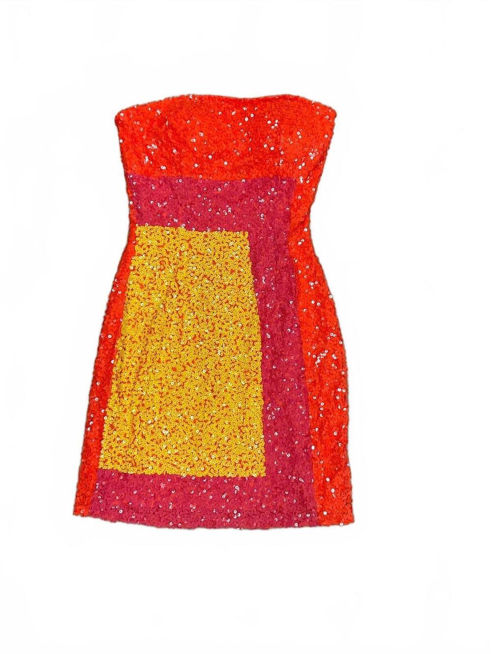 Sequin Color Block Strapless Party Dress NWT